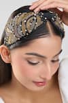Buy_Nazaakat By Samara Singh_Black Pearls, Zari Antique Gold Embroidered Hairband _at_Aza_Fashions