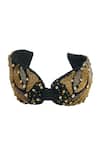 Shop_Nazaakat By Samara Singh_Black Pearls, Zari Antique Gold Embroidered Hairband _at_Aza_Fashions