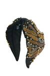 Nazaakat By Samara Singh_Black Pearls, Zari Antique Gold Embroidered Hairband _at_Aza_Fashions
