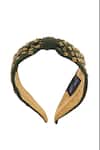 Nazaakat By Samara Singh_Olive Green Beads Barfi Hairband _Online_at_Aza_Fashions