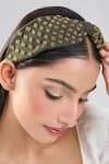 Buy_Nazaakat By Samara Singh_Olive Green Beads Barfi Hairband _at_Aza_Fashions
