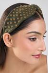 Shop_Nazaakat By Samara Singh_Olive Green Beads Barfi Hairband _Online_at_Aza_Fashions
