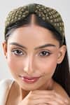 Nazaakat By Samara Singh_Olive Green Beads Barfi Hairband _at_Aza_Fashions