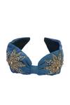Shop_Nazaakat By Samara Singh_Blue Beads, Sequins Denim Flower Design Hand Embroidered Hairband _at_Aza_Fashions