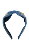 Buy_Nazaakat By Samara Singh_Blue Beads, Sequins Denim Flower Design Hand Embroidered Hairband _Online_at_Aza_Fashions