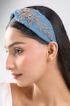 Shop_Nazaakat By Samara Singh_Blue Beads, Sequins Denim Flower Design Hand Embroidered Hairband _Online_at_Aza_Fashions