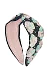 Nazaakat By Samara Singh_Black Sequins, Fabric Flowers Floral Hand Embroidered Hairband _at_Aza_Fashions