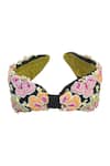 Shop_Nazaakat By Samara Singh_Black Embroidery, Beads Floral Hairband _at_Aza_Fashions