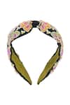 Buy_Nazaakat By Samara Singh_Black Embroidery, Beads Floral Hairband _Online_at_Aza_Fashions
