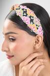 Shop_Nazaakat By Samara Singh_Black Embroidery, Beads Floral Hairband _Online_at_Aza_Fashions