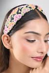 Buy_Nazaakat By Samara Singh_Black Embroidery, Beads Floral Hairband _at_Aza_Fashions