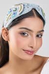 Shop_Samyukta Singhania_Gray Beads, Embroidery Leaf And Flower Design Hairband _Online_at_Aza_Fashions