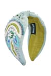 Samyukta Singhania_Gray Beads, Embroidery Leaf And Flower Design Hairband _at_Aza_Fashions