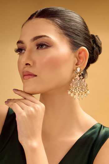 Shop_Nazaakat By Samara Singh_Pink Crystals, Pearls Light Drop Earrings _Online_at_Aza_Fashions
