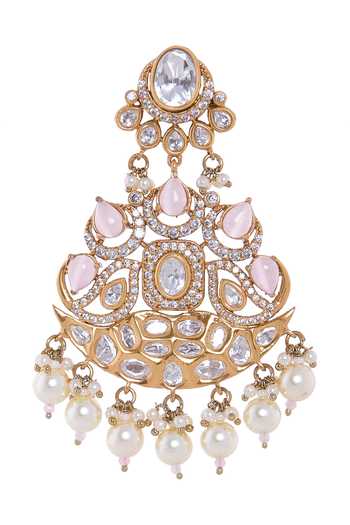 Nazaakat By Samara Singh_Pink Crystals, Pearls Light Drop Earrings _at_Aza_Fashions