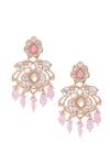 Shop_Nazaakat By Samara Singh_White Crystals, Beads Floral Design Dangler Earrings _at_Aza_Fashions