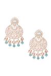 Shop_Nazaakat By Samara Singh_Gold Plated Stones, Beads Aqua Dangler Earrings _at_Aza_Fashions