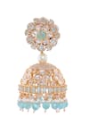 Shop_Nazaakat By Samara Singh_Gold Plated Pearls, Stones, Beads Aqua Jhumka Earrings _at_Aza_Fashions
