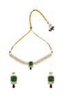 Shop_Nazaakat By Samara Singh_Green Stones, Pearls Brass Necklace And Earring Set _at_Aza_Fashions