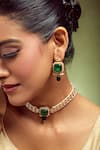 Nazaakat By Samara Singh_Green Stones, Pearls Brass Necklace And Earring Set _at_Aza_Fashions