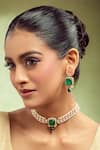 Buy_Nazaakat By Samara Singh_Green Stones, Pearls Brass Necklace And Earring Set _at_Aza_Fashions