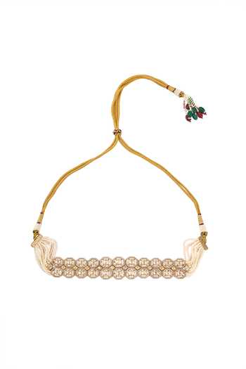 Nazaakat By Samara Singh_Gold Plated And White Necklace Earring Set _Online_at_Aza_Fashions
