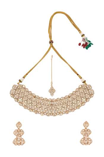 Shop_Nazaakat By Samara Singh_White Stones And Gold Decorative Jewellery Set _at_Aza_Fashions