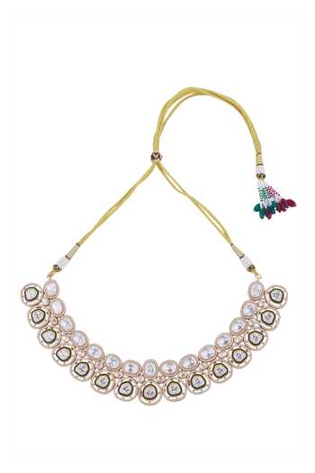 Buy_Nazaakat By Samara Singh_Green Imitation Diamonds And Gold Brass Jewelry Set_Online_at_Aza_Fashions