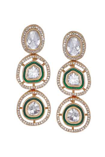 Shop_Nazaakat By Samara Singh_Green Imitation Diamonds And Gold Brass Jewelry Set_Online_at_Aza_Fashions