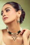 Nazaakat By Samara Singh_Green Crystals Beaded Necklace And Earring Set _at_Aza_Fashions