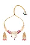 Shop_Nazaakat By Samara Singh_Red Stones Ruby Brass Necklace And Earring Set _at_Aza_Fashions