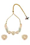 Shop_Nazaakat By Samara Singh_Cream Mint And Creme Embellished Jewellery Set _at_Aza_Fashions