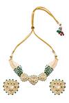 Shop_Nazaakat By Samara Singh_Cream Beads Creme And Green Brass Jewellery Set _at_Aza_Fashions
