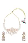 Shop_Samyukta Singhania_White Pearls, Stones And Gold Embellished Jewellery Set _at_Aza_Fashions