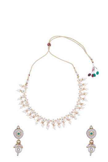 Shop_Nazaakat By Samara Singh_Cream Pearls Creme And Mint Brass Necklace Set _at_Aza_Fashions