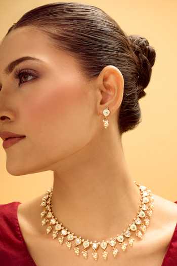 Buy_Nazaakat By Samara Singh_Cream Pearls Creme And Mint Brass Necklace Set _at_Aza_Fashions