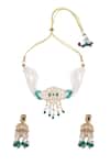 Shop_Samyukta Singhania_Cream Pearls Creme Green Brass Jewellery Set _at_Aza_Fashions