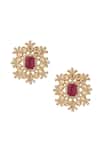 Shop_Nazaakat By Samara Singh_Red Stones Ruby Brass Necklace And Earring Set _Online_at_Aza_Fashions