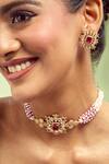 Nazaakat By Samara Singh_Red Stones Ruby Brass Necklace And Earring Set _at_Aza_Fashions