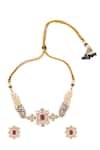 Shop_Nazaakat By Samara Singh_Red Stones Ruby Brass Necklace And Earring Set _at_Aza_Fashions