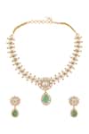 Shop_Nazaakat By Samara Singh_Aqua Stones, Pearls Gold Necklace And Earring Set _at_Aza_Fashions