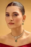 Buy_Nazaakat By Samara Singh_Green Stones Dark Brass Necklace And Earring Set _at_Aza_Fashions