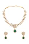 Shop_Nazaakat By Samara Singh_Green Stones Dark Brass Necklace And Earring Set _at_Aza_Fashions