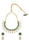 Shop_Nazaakat By Samara Singh_Green Stones Dark Brass Jewellery Set _at_Aza_Fashions