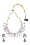 Shop_Samyukta Singhania_White Crystals Brass Stone Embellished Jewellery Set _at_Aza_Fashions