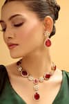 Buy_Nazaakat By Samara Singh_Red Stones Brass Necklace And Earring Set 