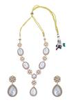 Shop_Nazaakat By Samara Singh_White Stones Brass Embellished Necklace And Earrings Set _at_Aza_Fashions