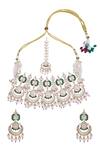 Shop_Nazaakat By Samara Singh_Green Pearls, Stones Brass And Pink Jewellery Set _at_Aza_Fashions