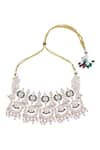 Shop_Nazaakat By Samara Singh_Green Pearls, Stones Brass And Pink Jewellery Set 