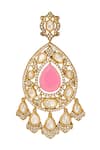Shop_Nazaakat By Samara Singh_Pink Stones, Pearls Brass Necklace Earring Maangtika Set _Online_at_Aza_Fashions
